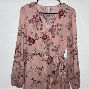 Xhilaration, pink, floral, wrap-around style dress